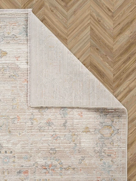 Rustik 2222 Klasik Vintage Salon Bej Krem Mutfak Halısı Tozumaz Yumuşak Makine Halısı - 3