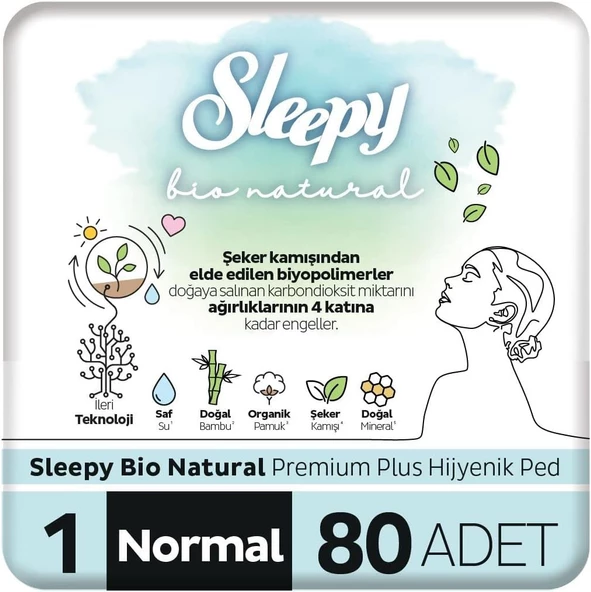 Sleepy Bio Natural Premium Plus Günlük Ped Normal 80 Adet Ped