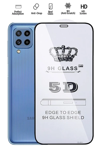 Samsung M22 Temperli Kırılmaz Cam Ekran Koruyucu - Tam Kaplama - 5