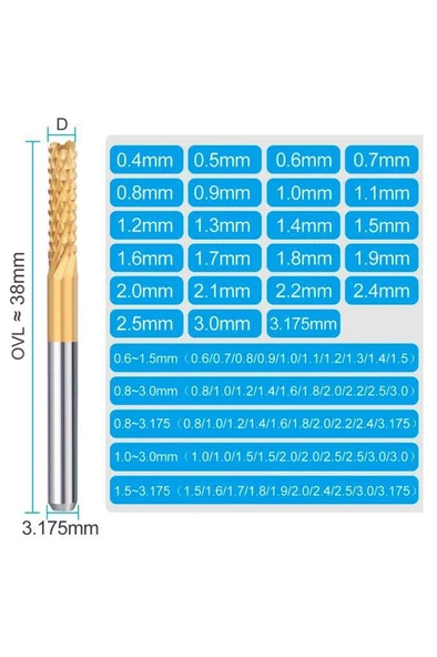 Titanyum Kaplı Tungsten Çelik CNC Freze PCB Kesici 0,5 - 3,175mm - 10