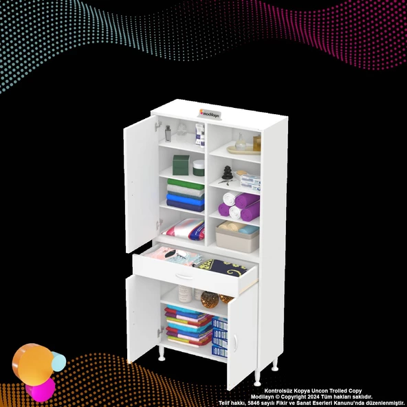 Modilayn AFRA 75x173x32,5 cm 1 Çekmece 3 Kapak 7 Raf 10 Bölme Çok Amaçlı Banyo & Mutfak Dolabı  - Resim 7