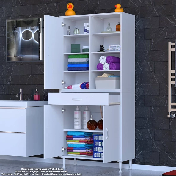 Modilayn AFRA 75x173x32,5 cm 1 Çekmece 3 Kapak 7 Raf 10 Bölme Çok Amaçlı Banyo & Mutfak Dolabı  - Resim 3