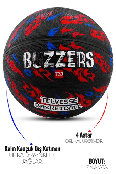 Telvesse TB500 Buzzers Basketbol Topu Grafiti Kauçuk Dayanıklı Deep Channel Kabartmalı No:7 - 2