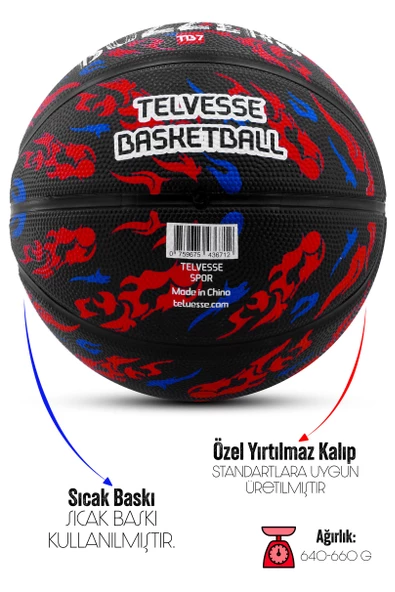 Telvesse TB500 Buzzers Basketbol Topu Grafiti Kauçuk Dayanıklı Deep Channel Kabartmalı No:7 - 3