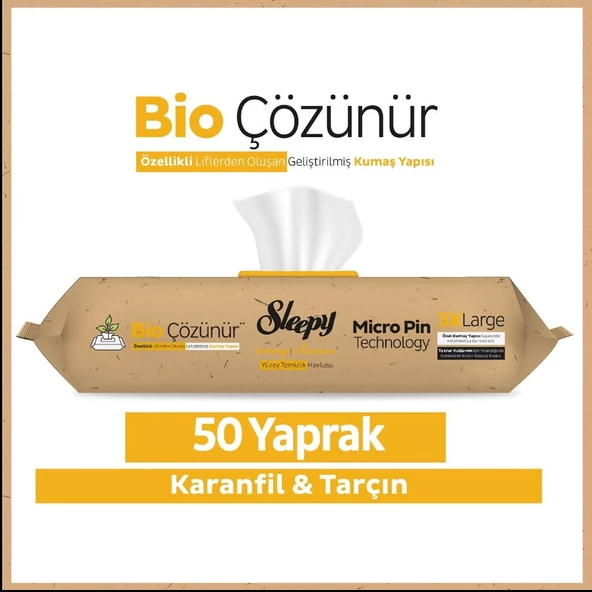 Sleepy Easy Clean Bio Çözünür Karanfil Ve Tarçın Yüzey Temizlik Havlusu 50 Yaprak