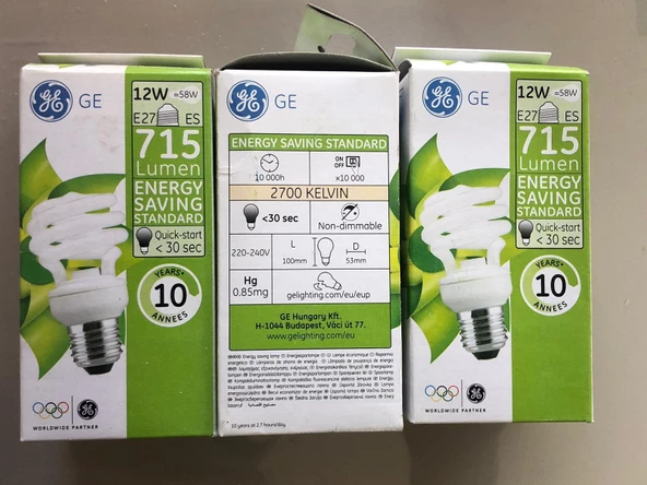 3 ADET GENERAL ELC. E 27 TASARRUFLU LAMBA  12W 58W 715 LÜMEN  2700KELVİN SARI - 2