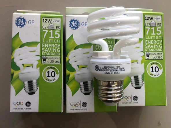 3 ADET GENERAL ELC. E 27 TASARRUFLU LAMBA  12W 58W 715 LÜMEN  2700KELVİN SARI - 3