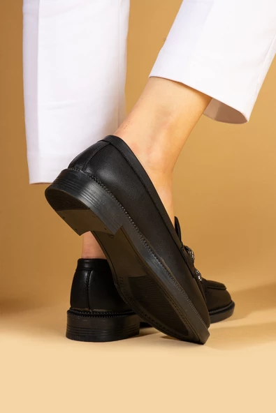 Pembe Potin Parlak Taş Detaylı Rahat Kalıp Kadın Loafer Ayakkabı 001-5004-24 - 3