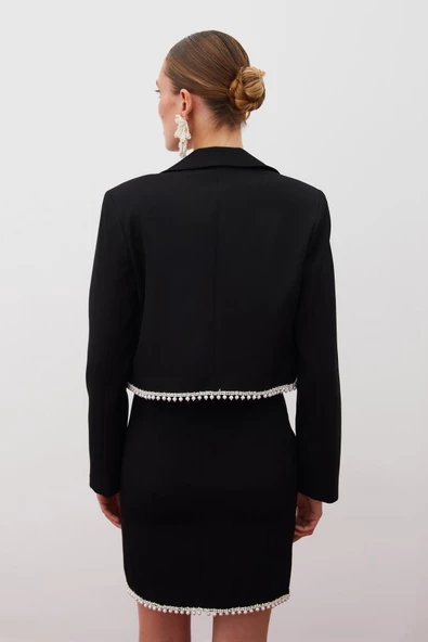 Aksesuarlı Kısa Ceket - SİYAH - 7