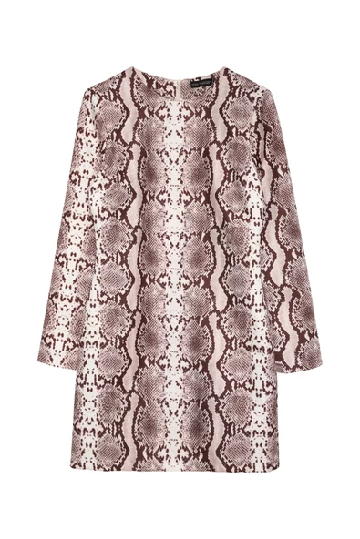 Leopar Desenli Omuzlar Vatkalı Mini Elbise Kahverengi - 5