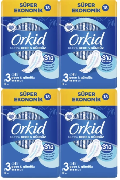 Orkid Ultra Hijyenik Ped 3 Numara Gece&gündüz 18'li 4 Adet - 2