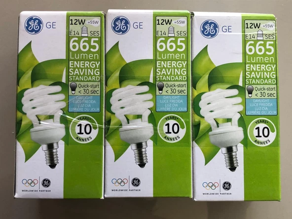 3 ADET GENERAL ELC. E 14 TASARRUFLU LAMBA  12W 55W  665 LÜMEN  6500KELVİN BEYAZ - 2