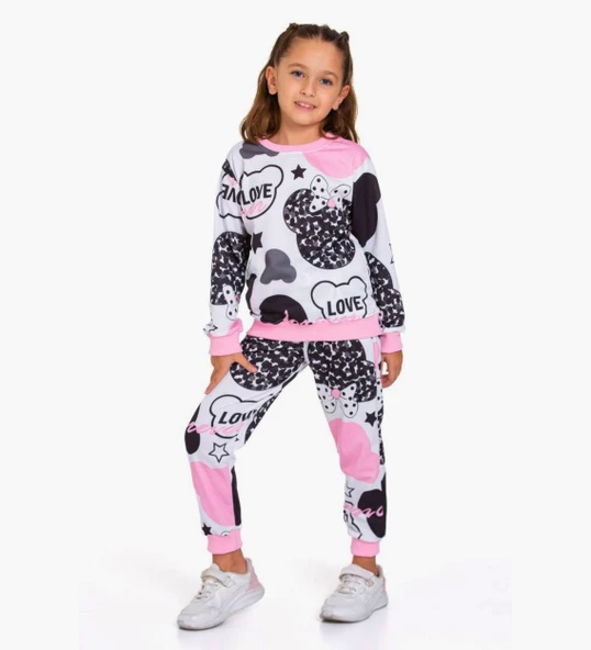 Triliya-Kız Çocuk Dijital Baskı Mevsimlik Eşofman Takımı- 3-10 Yaş - 5