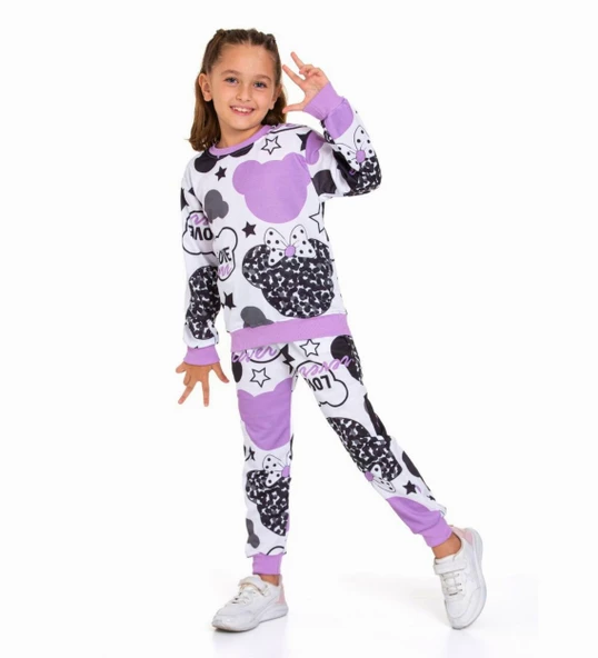 Triliya-Kız Çocuk Dijital Baskı Mevsimlik Eşofman Takımı- 3-10 Yaş - 3