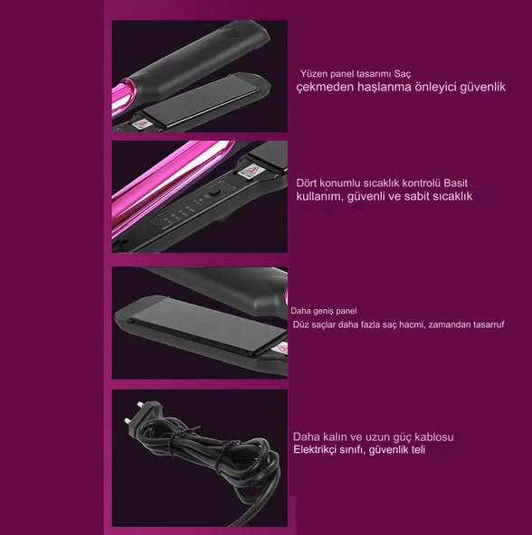 QASUL Seramik Kaplı 4 Sıcaklık ayarı İyon Teknolojili Saç Şekillendirme Cihazı, Saç Düzleştirici - 3