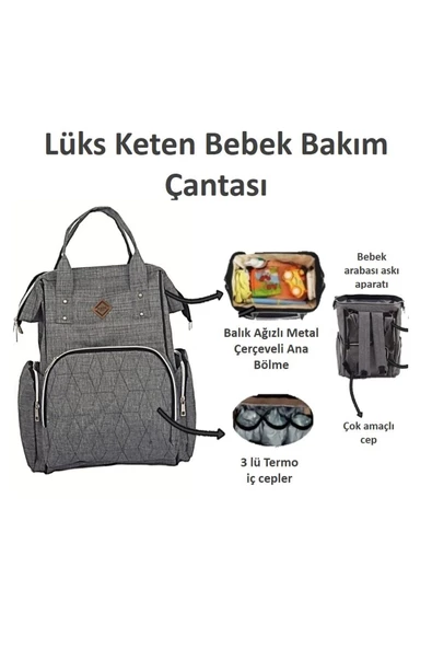 Bebek Taşıma Seti Portbebe & Anne Bebek Bakım Çantası Gri - 3