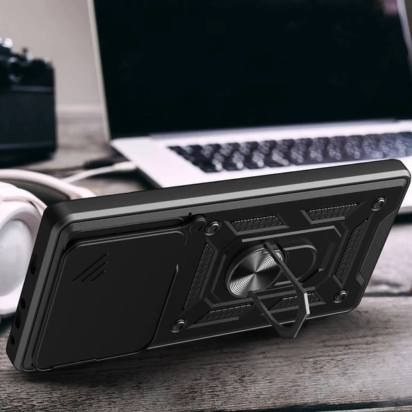 Xiaomi Poco F6 Pro Kılıf Magnetik Standlı Kamera Korumalı Sürgülü Vega Kapak - Resim 5