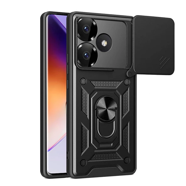 Xiaomi Poco F6 Kılıf Magnetik Standlı Kamera Korumalı Sürgülü Vega Kapak - Resim 10