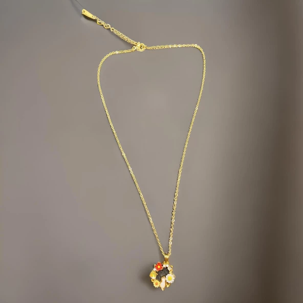 Baharın İçinde: Renkli Çiçek Model Gold Renk 316L Antialerjik Şık Detaylı Zarif Çelik Kadın Kolye ürün görseli 1