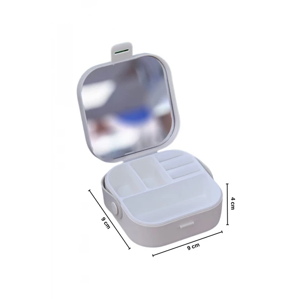 Piev House By House Çanta İçi Aynalı Mini Makyaj Takı Kutusu Beyaz - 4