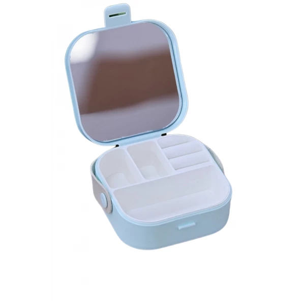 Piev House By House Çanta İçi Aynalı Mini Makyaj Takı Kutusu Mavi - 5