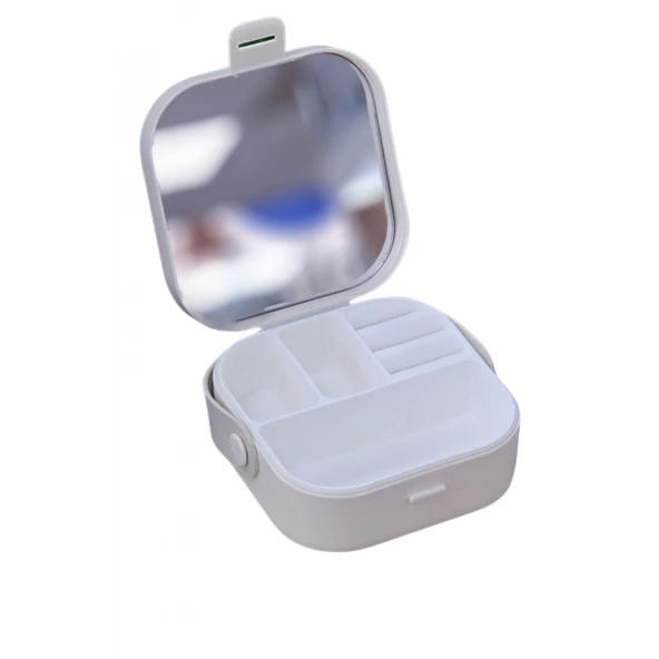 Piev House By House Çanta İçi Aynalı Mini Makyaj Takı Kutusu Beyaz - 5