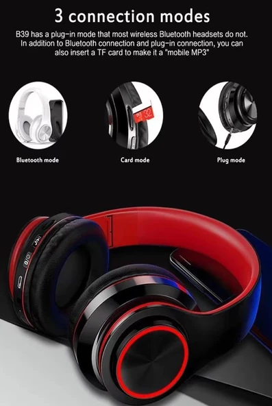 Torima B39 Bluetooth Kablosuz Stereo Kulaklık Kırmızı - Siyah - 3