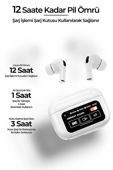 QASUL Bluetooth Kulaklık LCD Tam Renkli Akıllı Ekran Dokunmatik Ekran ANC Gürültü Azaltma Kablosuz TWS Kulaklık - 3