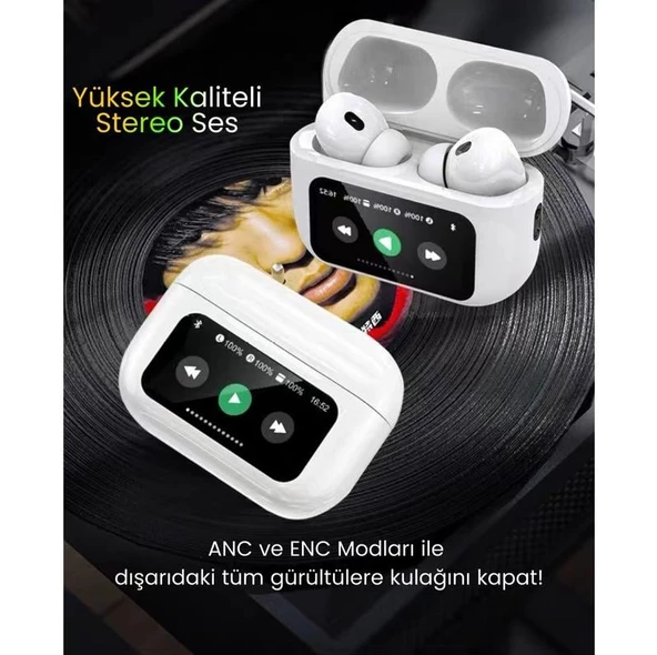 QASUL Bluetooth Kulaklık LCD Tam Renkli Akıllı Ekran Dokunmatik Ekran ANC Gürültü Azaltma Kablosuz TWS Kulaklık - 8