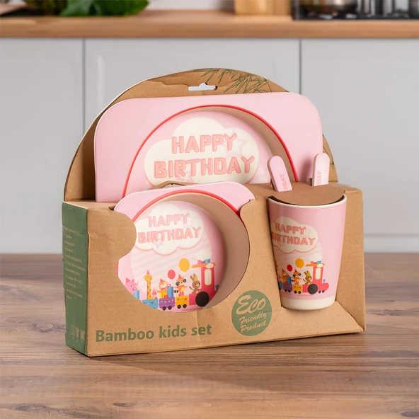 PORSIMA 233 Figürlü Mama Seti Bebek Mama Tabağı Bambu Mama Seti Yemek Mama Seti Çocuk Yemek Seti - Takımı - 2