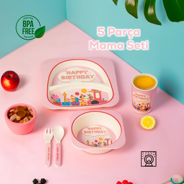 PORSIMA 233 Figürlü Mama Seti Bebek Mama Tabağı Bambu Mama Seti Yemek Mama Seti Çocuk Yemek Seti - Takımı