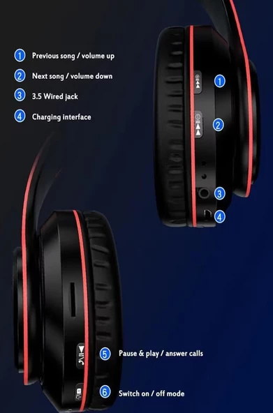 Torima B39 Bluetooth Kablosuz Stereo Kulaklık Kırmızı - Siyah - 5