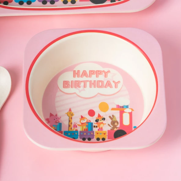 PORSIMA 233 Figürlü Mama Seti Bebek Mama Tabağı Bambu Mama Seti Yemek Mama Seti Çocuk Yemek Seti - Takımı - 3