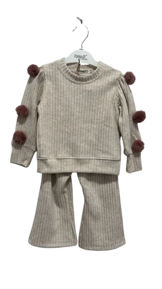 uğurböceğiçocuk Kolu Ponponlu Fitilli 2'li Kız Çocuk Takım 6195 - 6