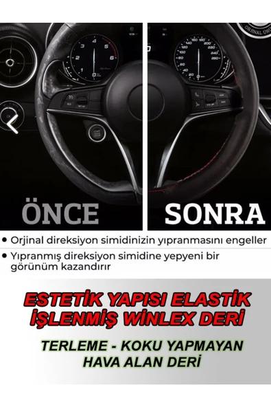 bol bol cesit bol bol cesit Peugeot Rifter Uyumlu Deri Direksiyon Kılıfı, Dikmeli Kırmızı Dikişli - 4