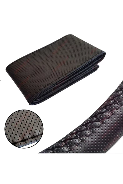 Dilenkce Dilenkce Direksiyon Kılıfı Deri Dikişli Noktalı Siyah Dikmeli Direksiyon Kılıfı - Siyah İp ürün görseli