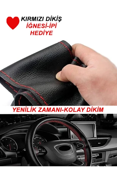 AdanZyeHerşey AdanZyeHerşey Opel Mokka Uyumlu Deri Direksiyon Kılıfı, Dikmeli Kırmızı Dikişli - Resim 5
