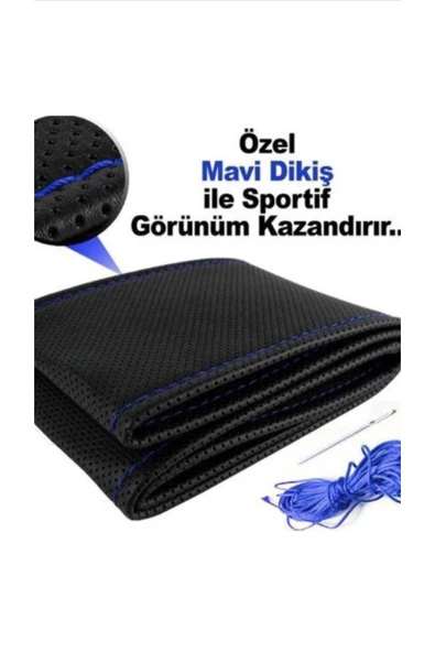 AYAZGURUP AYAZGURUP Opel Astra K Kasa Uyumlu Dikmeli Direksiyon Kılıfı Siyah Noktalı (mavi Dikişli) - 2