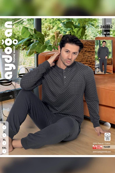 Aydoğan Erkek Okan 2 iplik Patlı Koton Antrasit Pijama Takım 0862 - 3