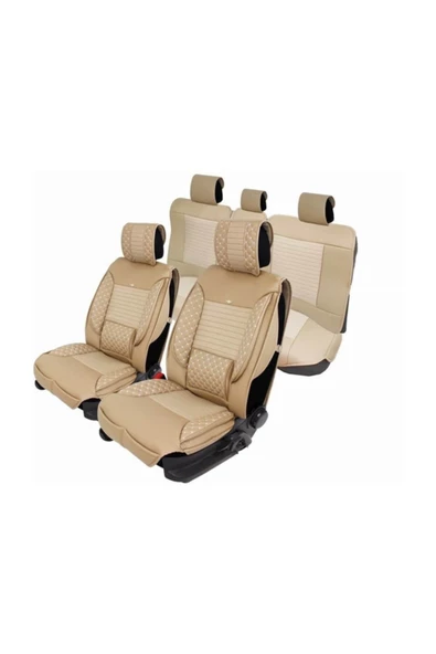 Şentürk Şentürk Fiat 124 Serçe Oto Koltuk Kılıfı Seti Yüksek Kalite Deri - Ortopedik (Ön-Arka Komple Takım) Bej