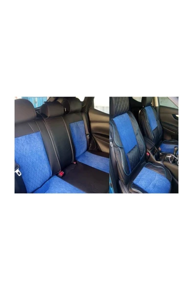 Şentürk Şentürk Hyundai Tucson Oto Koltuk Kılıfı Seti Deri - Ortopedik (Ön-Arka Komple Takım) Mavi-Siyah