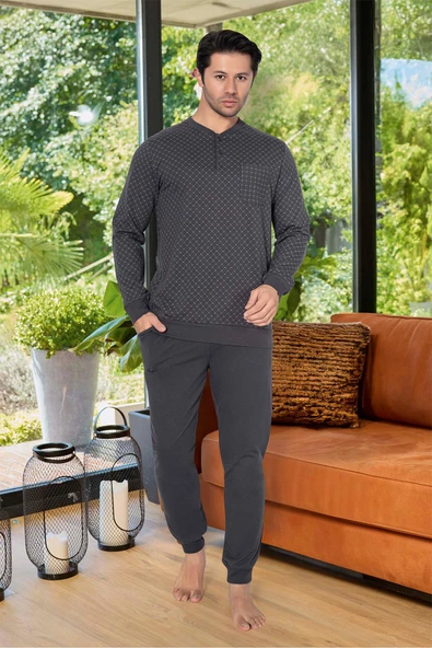 Aydoğan Erkek Okan 2 iplik Patlı Koton Antrasit Pijama Takım 0862 - 2