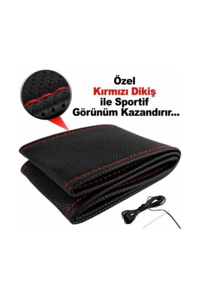 3D 3D Dikmeli Direksiyon Kılıfı Noktalı (kırmızı Dikişli)