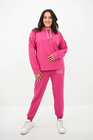 Kadın Büyük Beden Aksesuar Çıtçıt Detaylı Eşofman Takımı 8144-25 - 12