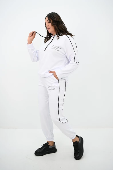 Kadın Büyük Beden Aksesuar Çıtçıt Detaylı Eşofman Takımı 8144-25 - 4