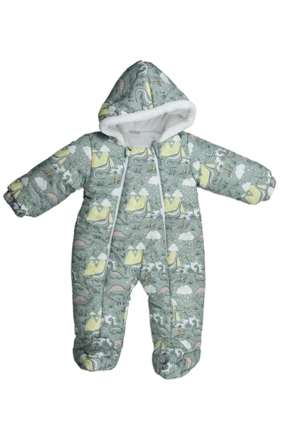 YENİ Palmiye Dinazor Desenli Kürklü Patikli Kapüşonlu Kışlık Erkek Kız Bebek Astronot Tulum Kozmonot - 4