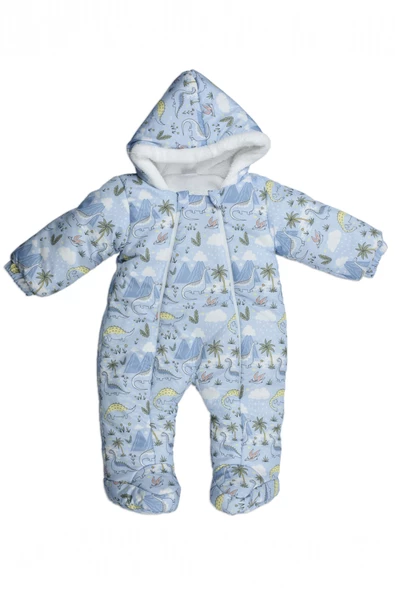 YENİ Palmiye Dinazor Desenli Kürklü Patikli Kapüşonlu Kışlık Erkek Kız Bebek Astronot Tulum Kozmonot - 2