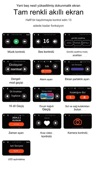 Bluetooth Kablosuz Kulaklık LCD Ekranlı Tüm Bildirimleri Ekran Üzerin de Görme Ve Yönlendirme Arama - 2
