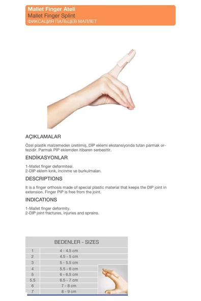 ORTHOFARMA Mallet Finger Ateli Kırık Parmak Ateli Parmak Destekleyici Atel 2 - 5