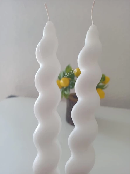qosrix 2'li Beyaz Italyan Burgulu Şamdan Soya Mumu Doğal Kokulu Uzun Çubuk Konik Burgu Spiral Mum Dekoratif